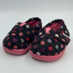 Toms Pink & Black Polka Dot No Lace Slip On Hook and Loop Closure Toddler Size 4